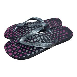 Havaianas Gray Pink Polka Dot Flip Flop Sandals Size 7-8 Women’s Beach Shoes